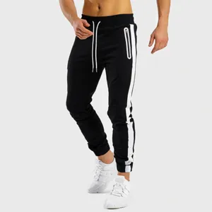 Men's Slim Fit Sports Pants Side Stripe Joggers Drawstring Gym Fitness Sweatpants With Zipper Pockets Knitted Polyester Bottom