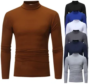 Men's mock turtleneck long sleeve solid color slim fit t-shirt basic top for autumn winter