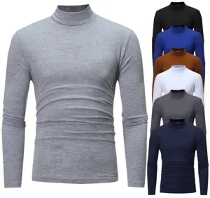 Men's Solid Color Mock Turtleneck Long Sleeve Slim Fit Casual Base T-Shirt Autumn Winter