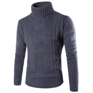 Heren donkergrijze coltrui met kabeltruitje winter warme casual klassieke bovenkleding