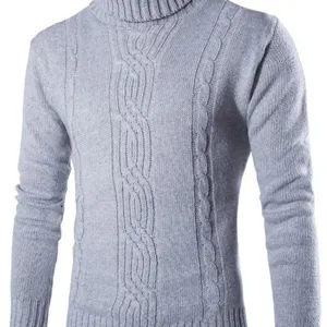 Heren Grijs Kol Trui Kabelbreisel Casual Slim Fit Winter Warm Gebreide Pullover