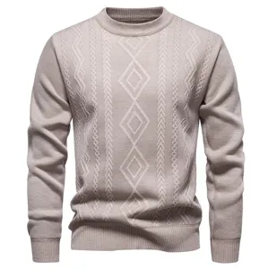 Herren lässiger Rundhals dicker Strickpullover mit stilvollem Rautenmuster für Herbst.
