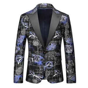 Men's Fashion Tropical Print Blazer One Button Slim Fit Business Casual Plus Size Suit Jacket Floral Geometric Pattern Formal Party Top