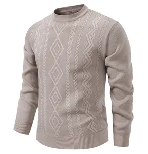 Herren lässiger Rundhals Strickpullover mit geometrischem Rautenmuster für Herbst und Winter.