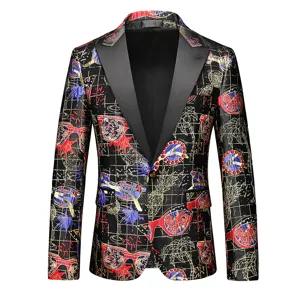 Men's fashion casual blazer single button stylish printed suit jacket main view display