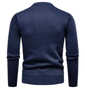 Herren casual dicker Strickpullover Detail, dunkelblau langarm Rundhals Winter Pullover.