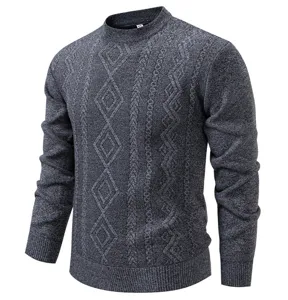 Herren Winter Freizeit dicker Rundhals Pullover gestrickt mit klassischem Rautenmuster grau