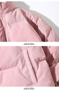 Giacca invernale rosa collo alto cappotto caldo imbottito casual coppia dettaglio
