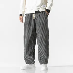 Men Chinese Style Cotton Corduroy Harem Pants Autumn Winter Loose Fit Casual Straight Leg Trousers Plus Size Drawstring Bottom