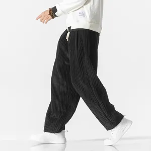 Men's black corduroy casual trousers loose harem pants autumn winter streetwear style.