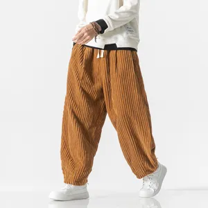 Men's corduroy harem pants casual loose trousers winter streetwear comfortable brown bottoms