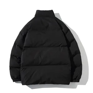 Giacca invernale nera da uomo collo alto piumino caldo cappotto casual vista retro