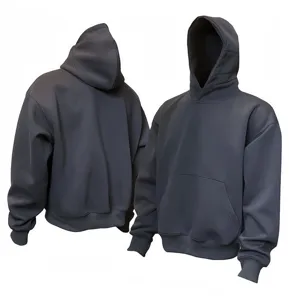 Detail view of the solid dark grey pullover hoodie, showing fabric texture and short relaxed fit.