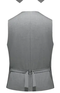 Men's grey suit vest slim fit business formal waistcoat with back strap and matching tie.