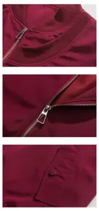 Vue detaillee de la veste bomber bordeaux pour homme avec col, fermeture et poche.