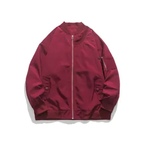 Blouson Bomber Casual Homme Bordeaux Veste de Vol Ample Automne Manteau Mode Chaud