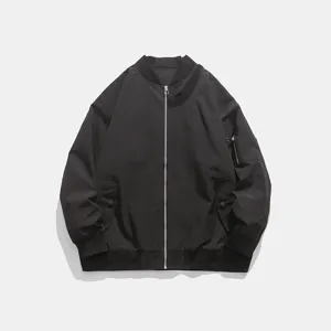 Blouson aviateur noir décontracté pour homme, veste de vol ample pour l'automne et l'hiver.
