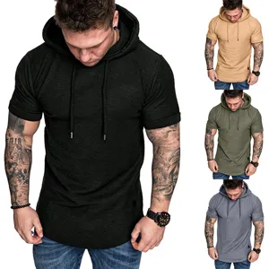 Herren Einfarbig Kurzarm Kapuzenpullover Lässig Sport Sommer T-Shirt Slim Fit Oberteil