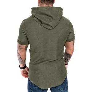 Herren Kurzarm Kapuzen T-Shirt Freizeit einfarbig Sommer Oberteil Ansicht von hinten