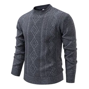 Herren dunkelgrauer Pullover mit klassischem Rautenmuster und Zopfmuster fur Herbst und Winter.