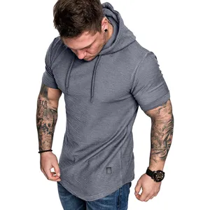 Herren Kurzarm Kapuzen T-Shirt einfarbig lässige Slim Fit Sommer Oberteil Fitness Mode.