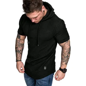 Herren Kurzarm Kapuzen T-Shirt einfarbig Slim Fit Sommer Freizeit Pullover Oberteil