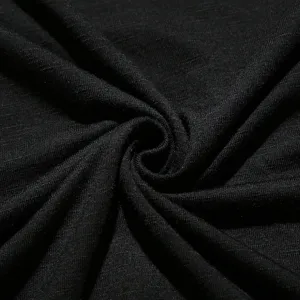 Hochwertige schwarze Strickstoff Textur Detailaufnahme, ideal fur einfarbige Herren T-Shirts.