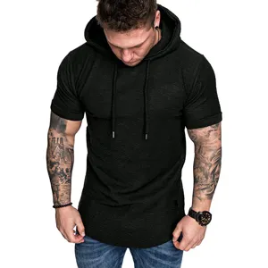 Herren Einfarbig Kapuze Kurzarm T-Shirt Lässige Slim Fit Sommer Mode Oberteile