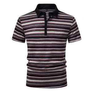 Men's summer casual striped lapel short sleeve polo shirt, trendy European size apparel.