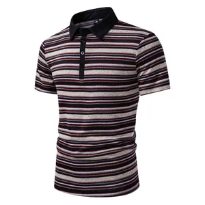 Men's short sleeve striped polo shirt casual summer slim fit lapel top comfortable tee apparel