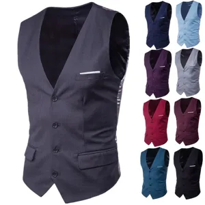 Men Slim Fit Business Casual Suit Vest V-Neck Single Breasted Formal Waistcoat Sleeveless Top For Wedding Party Office