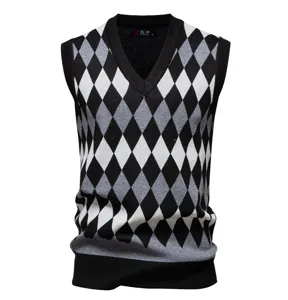 Men's Classic V-Neck Argyle Knit Sweater Vest Casual Sleeveless Pullover Fall Winter Top