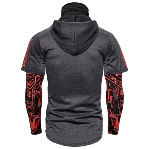 Men cyber ninja hoodie short sleeve t-shirt tactical techwear fitness streetwear top dark grey