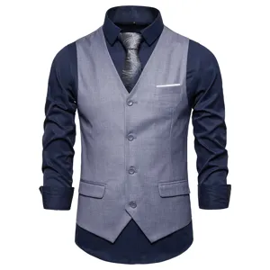 Men's business casual suit vest matching long sleeve shirt and tie set, classic.