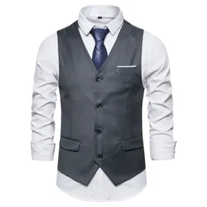 Men's business casual suit vest waistcoat with long sleeve shirt and tie set, solid color.