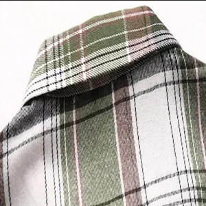 Men's green plaid short sleeve shirt detail view casual classic button down summer top