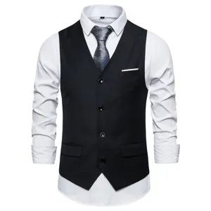 Men's formal suit vest detail view, featuring single-breasted buttons and classic tailoring.