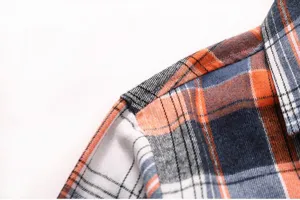 Men's classic plaid short sleeve shirt detail view, comfortable fabric and neat stitching.