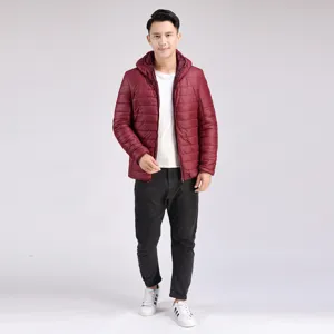 Giacca imbottita leggera con cappuccio da uomo inverno tinta unita casual calda