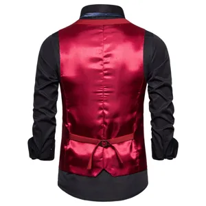 Men's solid color suit vest detail view, business casual single-breasted waistcoat back design