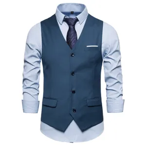 Men's business casual suit vest with long-sleeve dress shirt and tie solid color waistcoat.