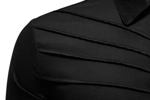 Men's casual long sleeve black shirt featuring stylish pleated shoulder design for autumn wear.
