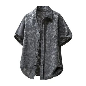 Camicia uomo manica corta vintage effetto usato casual spiaggia top elegante estivo