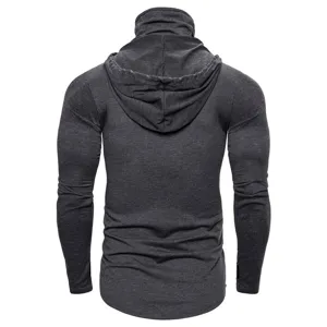Men slim fit long sleeve hooded t-shirt casual ninja pullover charcoal grey activewear top