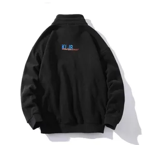 Men's black fleece embroidered sweatshirt back detail, casual loose autumn winter style.