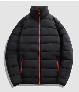 Men Women Retro Stand Collar Padded Jacket Casual Winter Color Block Windproof Zipper Padded Top For Couple Outdoor Warm Coat