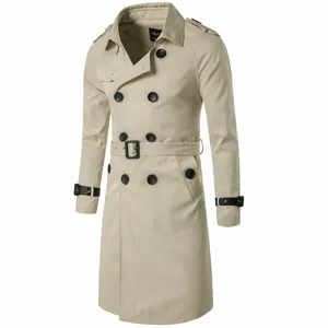 Men's Classic Slim Fit Double-Breasted Trench Coat Long Windbreaker Jacket With Belt British Style Fashion Outerwear For Spring Autumn