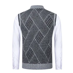 Gilet pull en tricot pour homme sans manches col montant motif géométrique dos