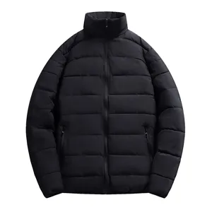 Men's winter casual stand collar black puffer jacket warm zip up winter outerwear coat.