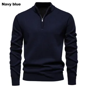 Men's solid color mock neck half zipper sweater casual knitwear long sleeve top winter fashion